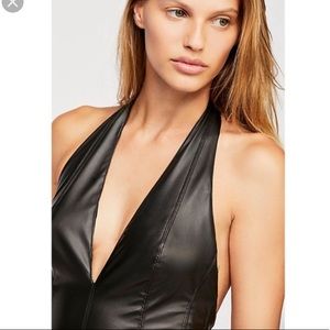 Halter Open Back leather thing body suit
